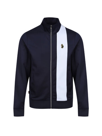 Boy's navy sweatshirt with zip-through and tricot, front view