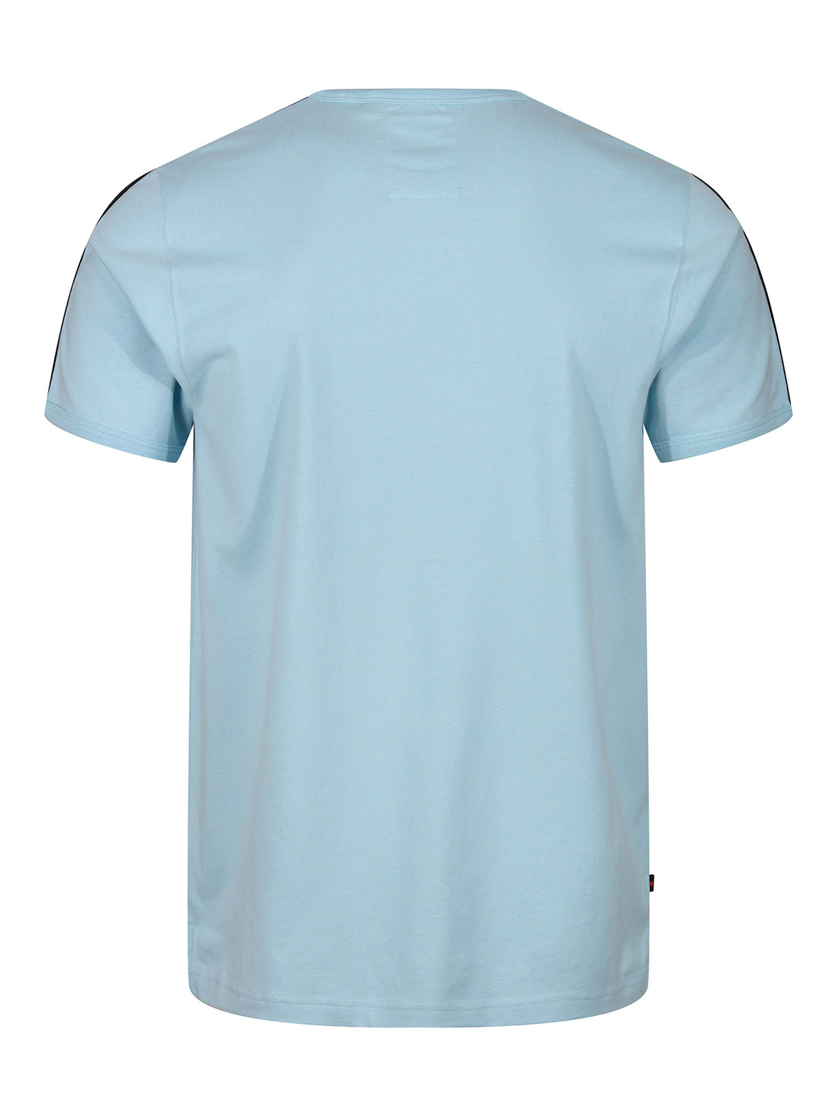 Men's blue t-shirt with crew neck and short sleeves - back view.