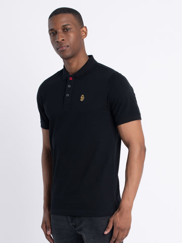 Men's black polo shirt with polo collar.